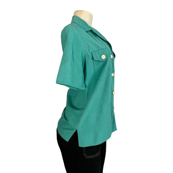 Vintage Jack Winter Short Sleeves Shirt Top in Green size S 6 retro 70s Women's - Picture 4 of 10